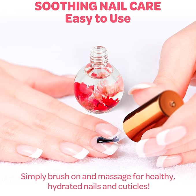 JIASHENG Cuticle Oil, Strawberry Scented Cuticle Nail Oil Infused with Real Flowers, Hydrates, Moisturizes, Strengthens, Repairs, Revitalizing Cuticle Oils for Nails Damage Dry Cuticle, 15ml