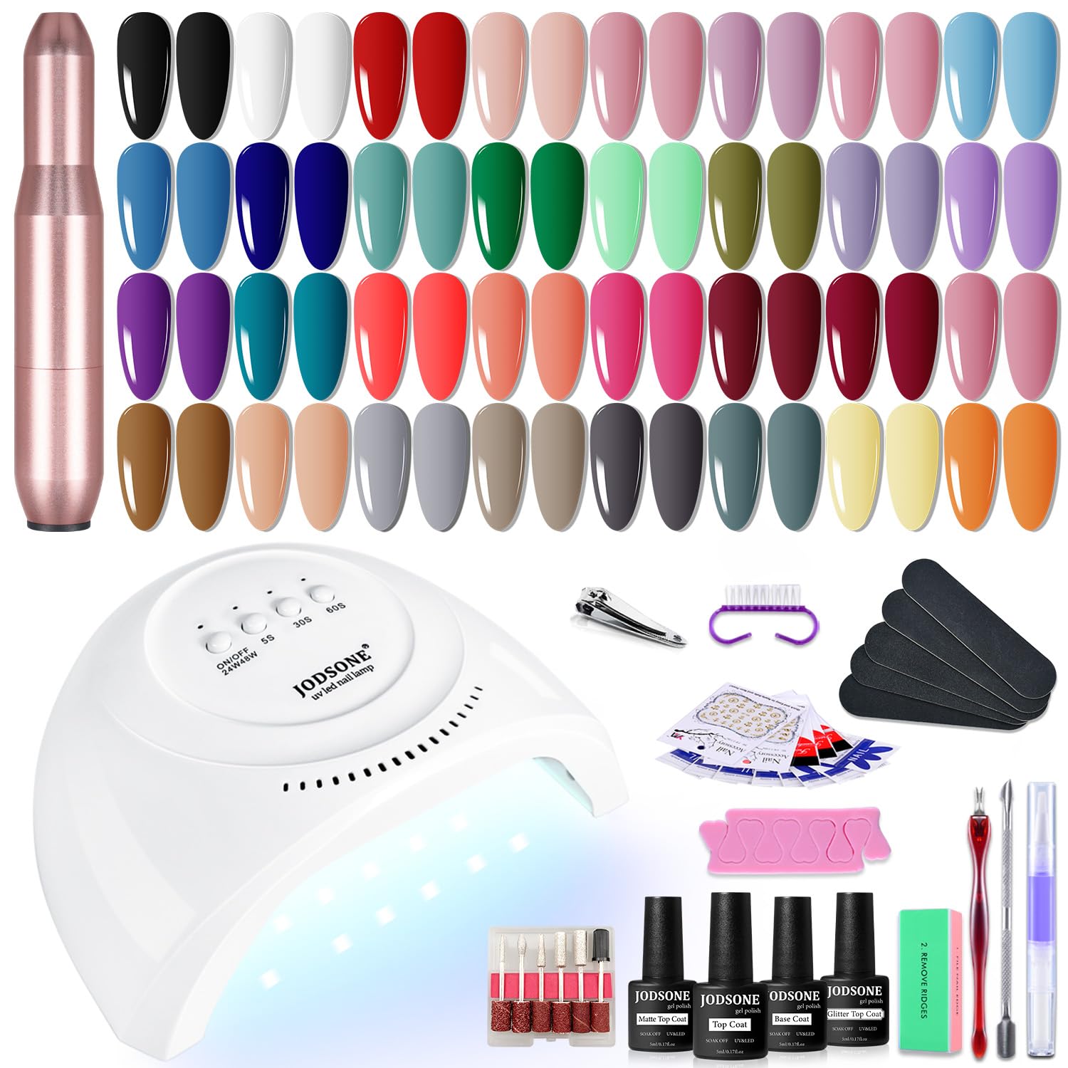 JODSONE 36 Pieces Gel Nail Polish Set U V Light Nail Drill Beginner Set Glossy Surface Easy To Apply Matte Texture All-In-One Manicure Kit