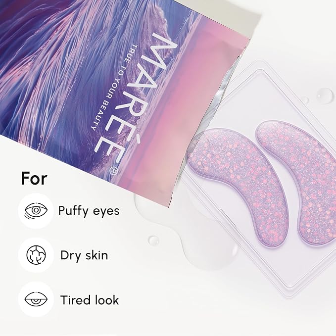 MAREE Violet Eye Gels - Marine Collagen Under Eye Patches for Puffy Eyes - Undereye Mask Patches for Women - Moisturizing Gel Eye Masks with Grape Water - Parches Para Ojeras Gel Pads