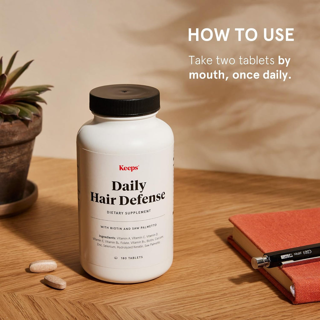 Keeps Daily Hair Supplement, 180 Tablets - Saw Palmetto Promotes Healthy Hair - Biotin, Vitamins A, B6, B12, C, D, Calcium, Selenium & Zinc - Men & Women - 3 Month Supply