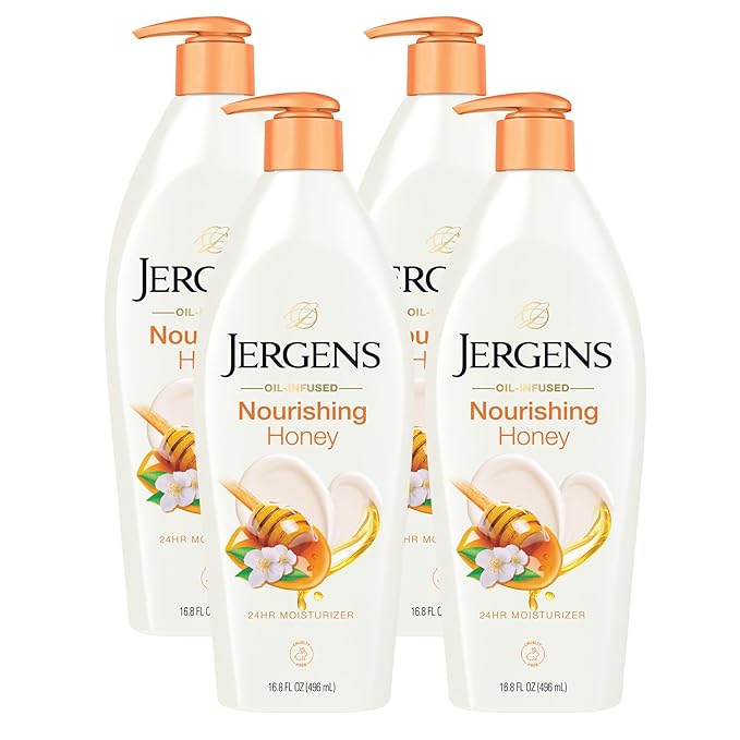 Jergens Nourishing Honey Dry Skin Moisturizer, with Illuminating Hydralucence Blend, Skin Nourishing Formula, Dermatologist Tested, 16.8 Oz, Pack of 4