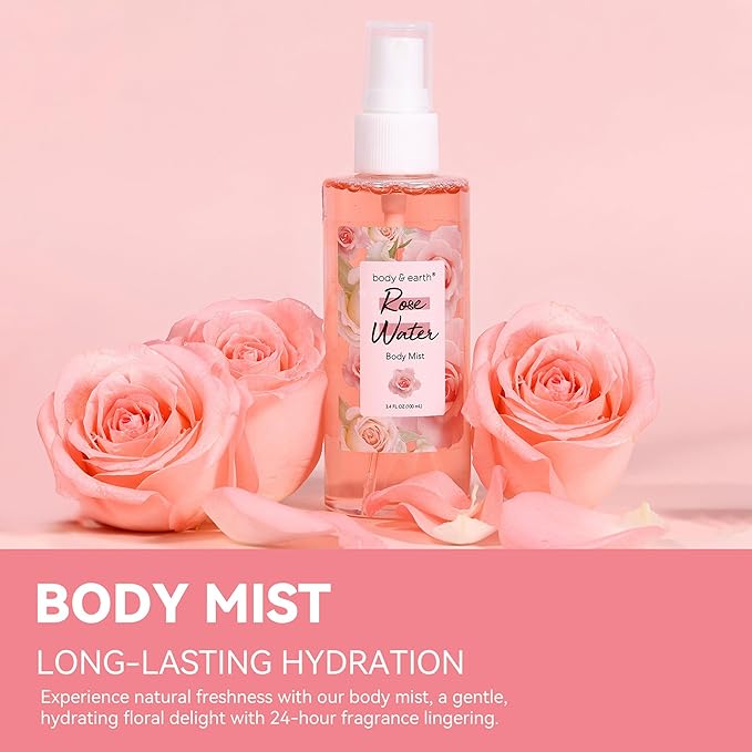Body & Earth Gift Set - Spa Sets for Women, Perfume, Body Lotion, and Scrub in a Rose Water Box - Perfect Birthday Gifts for Mom Girlfriend Her