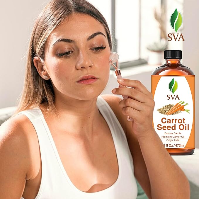 SVA Carrot Seed Oil - 16 Fl Oz – 100% Natural Cold Pressed Carrot Oil - for Face, Skin Care, Hair Care, Scalp Massage & Body Massage – Carrier Oil