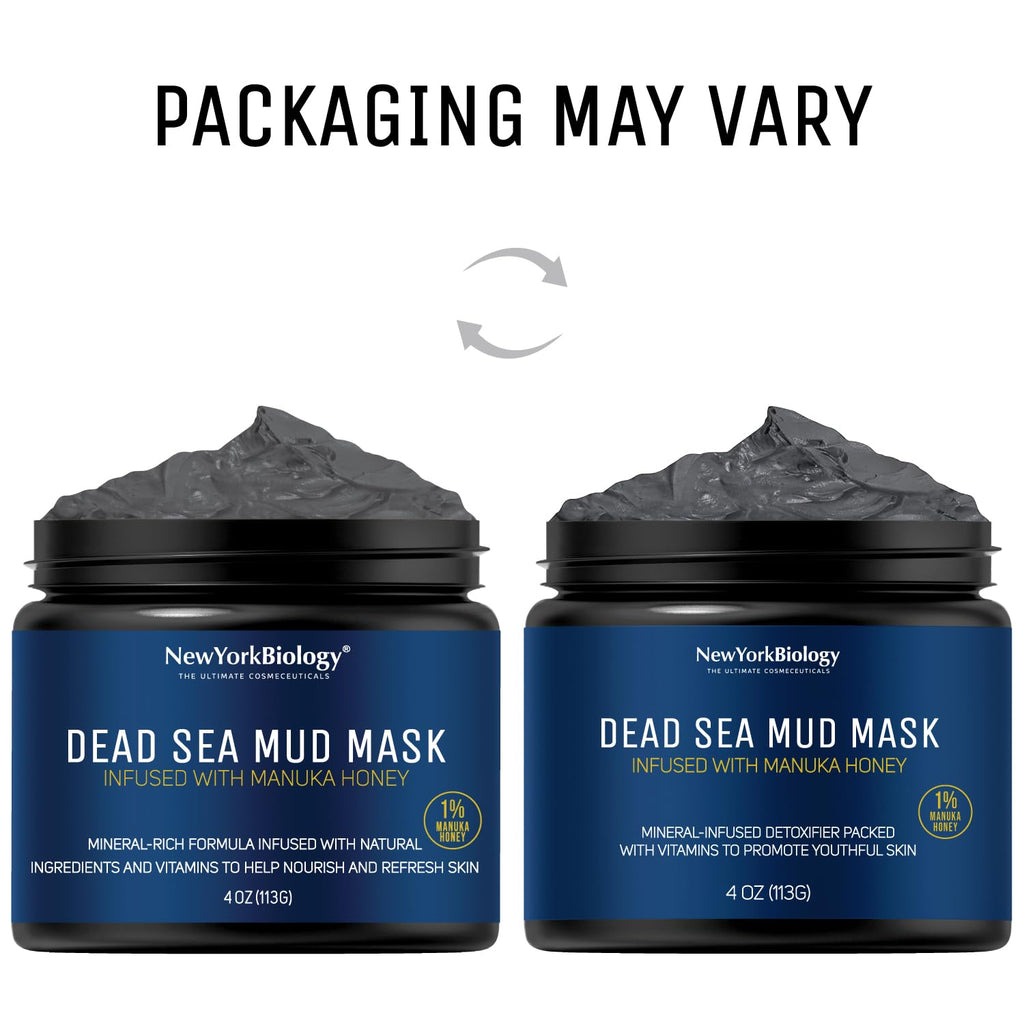 New York Biology Dead Sea Mud Mask for Face and Body | with Manuka Honey | Spa Quality Pore Refiner for Oily Skin | Natural Skincare for Women & Men | Tighten Skin for A Healthier Complexion | 4 oz