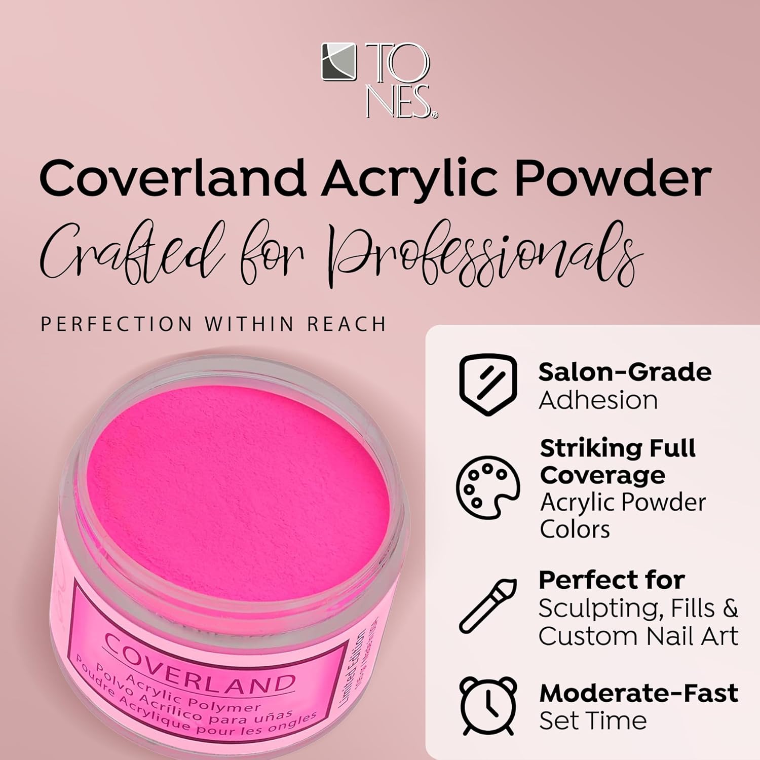 Tones Coverland Acrylic Nail Powder "Summer Fling" - Limited Edition Acrylic Powder for Nail Design, Sculpting, and Masking Nail Bed Imperfections - Professional Acrylic Nail Supplies - (1.5 Oz)
