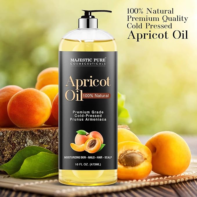 MAJESTIC PURE Apricot Oil, 100% Pure and Natural, Cold-Pressed, Apricot Kernel Oil, Moisturizing, for Skin Care, Massage, Hair Care, and to Dilute Essential Oils, 16 fl oz