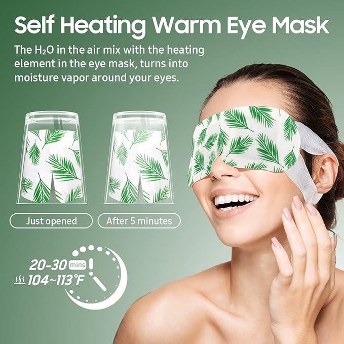 30Packs Steam Eye Mask, Heated Eye Mask Warm Compress for Eyes, Self Heating Warm Eye Masks Disposable Steam Mask for Home Sleep, Spa, Travel Essentials & Relaxation Gifts (Tea Tree)