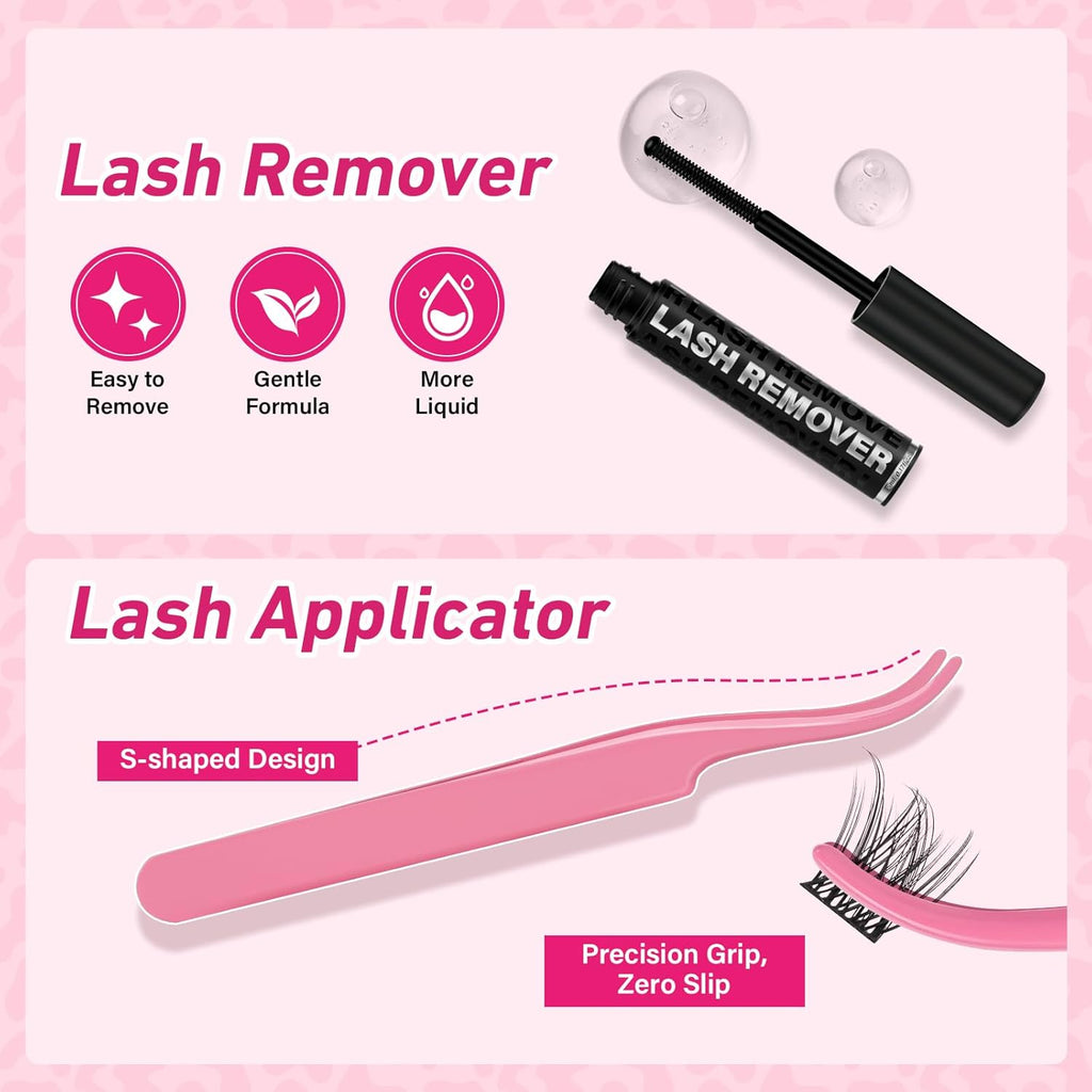 PROLASHBEAUTY Lash Clusters Kit Flora Eyelash Clusters 3D Volume Dramatic Soft Plushy Clusters Lashes Kit with Waterproof Lash Bond and Seal Eyelash Applictor Remover (Sunrise,8-16mix)