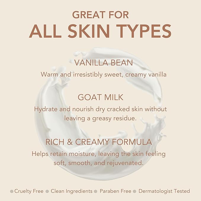 Dionis Goat Milk Skincare Vanilla Bean 8.5oz Hydrating Body Lotion and 3.3oz Hand & Body Moisturizing Travel Size Cream Scented Bundle, Natural Ingredients, Made in the USA, Cruelty Free, Paraben Free