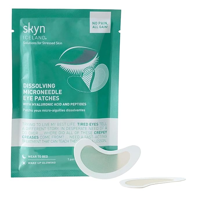 skyn ICELAND Dissolving Microneedle Under Eye Patches with 39% Hyaluronic Acid & Peptides No-Slip Eye Masks for Firming Wrinkles & Fine Lines, 1 Pair