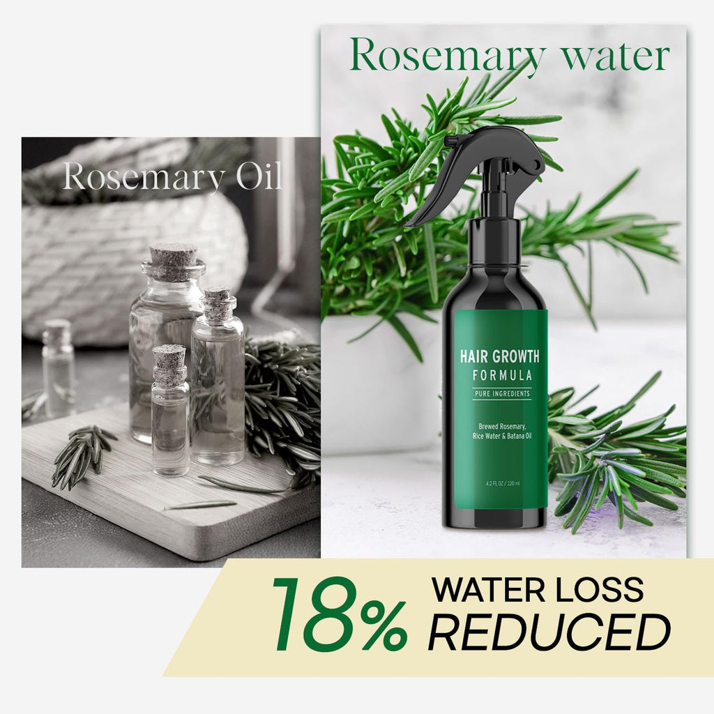 Rosemary Water Spray for Hair Growth, Rosemary Hair Growth Scalp Spray With Rice Water & Batana Oil, Biotin, Citrus Peel and Mint to Strengthen Strands and Promote Hair, 4.2 fl oz (Clear)
