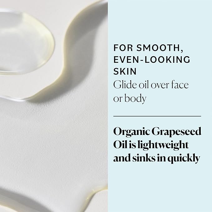 Sky Organics Organic Grapeseed Oil, Skin Smoothing Oil To Support Healthy and Even-Looking Skin Tone and on Face and Body, Suitable for All Skin Types, 100% Pure & Cold-Pressed 1 Fl Oz