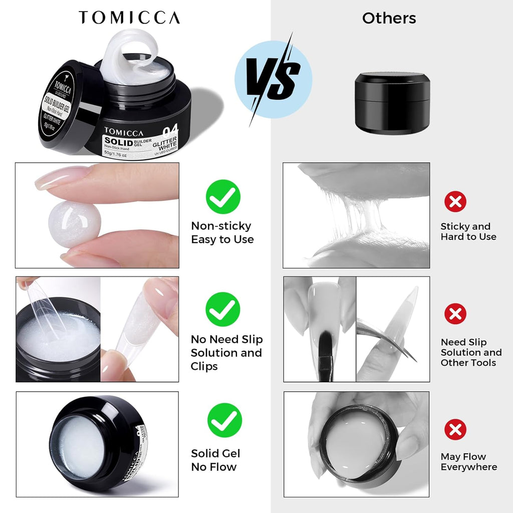 TOMICCA 3D Gel Nail Art, White Sparkles Sculpting Gel for Nail Art 1.76 OZ 3D Nail Hard Gel Nail Gel Nail Extension Gel for Nails Manicure DIY at Home Glitter