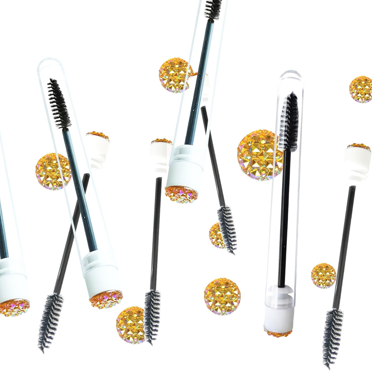 i-Laesh 20 Pcs Lash Brush Eyelash Brushes for Eyelash Extensions Spoolies Cleaning Mascara Wands Tube Diamond Disposable Makeup Tool Applicator Set Sanitary Extension Supplies (Diamond Gold)