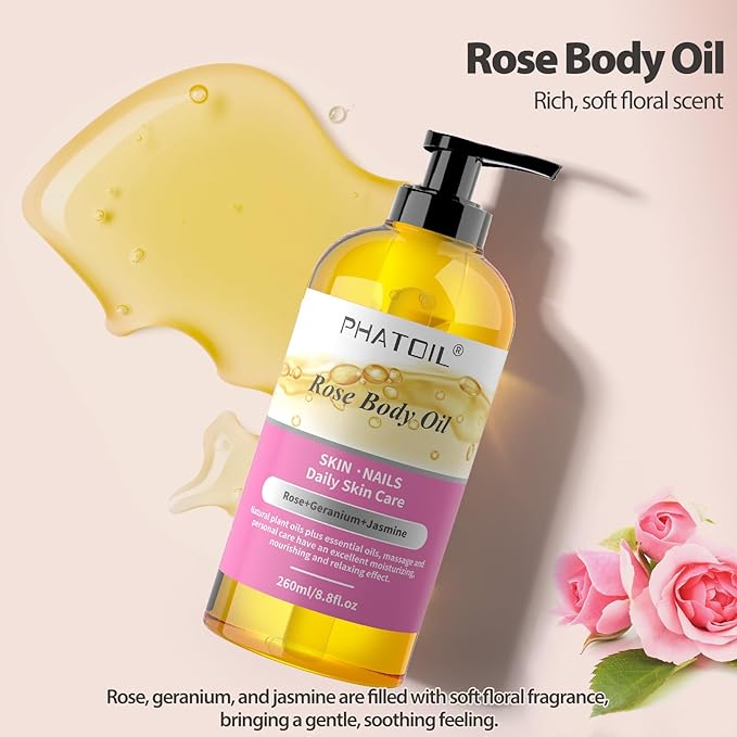 Rose Body Oil 8.8fl.oz and 8fl.oz Organic Cold Pressed Castor Oil