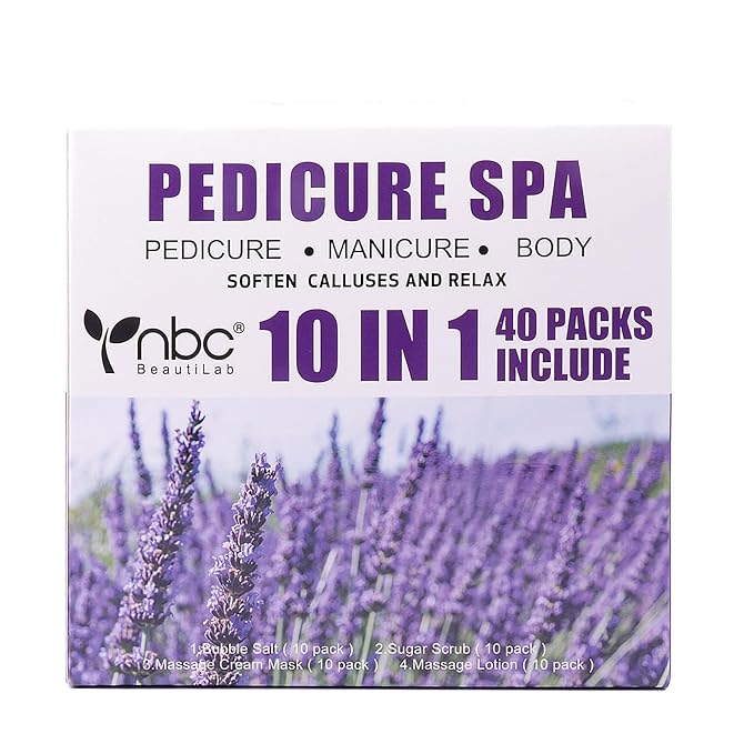 40 PCS Foot Soak, Pedicure Kit Foot Soak Set With Bubble Salt, Sugar Scrub, Massage Mask, Massage Lotion In a Box 4 Step Foot Spa Kit For Dry Cracked Feet, Tired Feet,10 Set Lavender