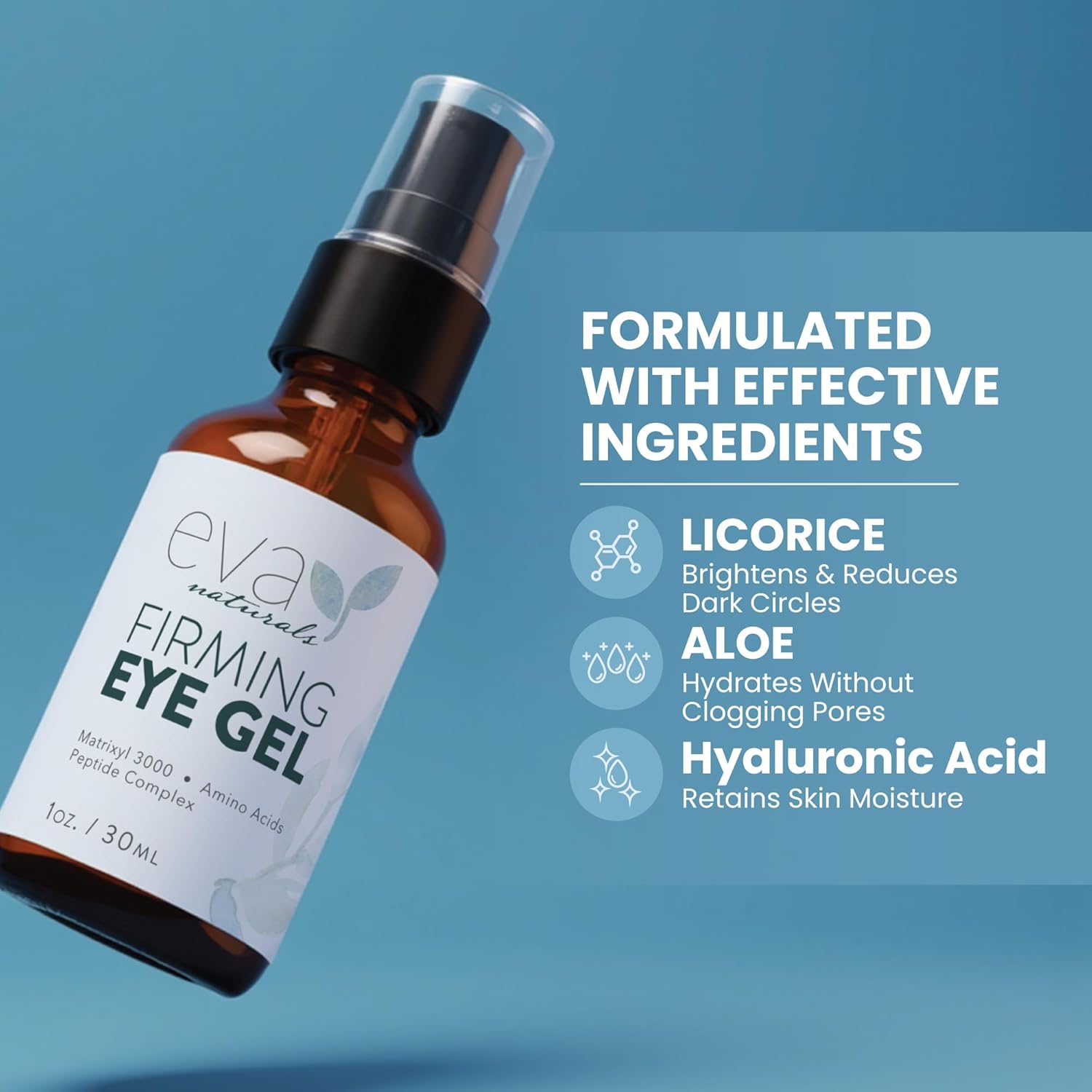 Eva Naturals Eye Gel for Dark Circles, Bags & Puffiness – Anti-Aging Serum with Peptides, Hyaluronic Acid & Botanicals – Firming Under Eye Treatment for Wrinkles, Fine Lines & Tired Skin – 1 oz