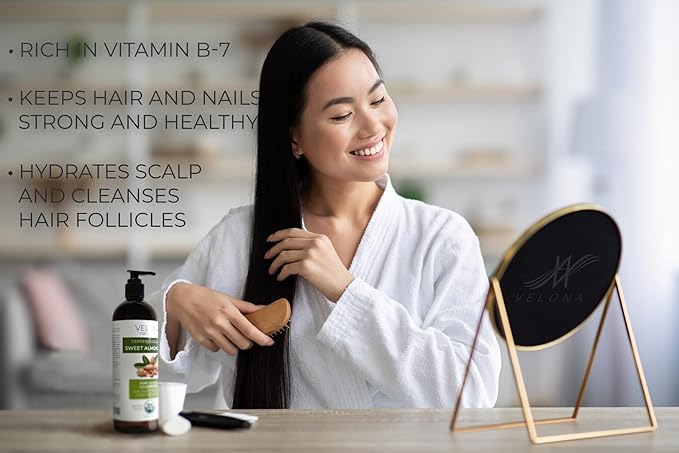 velona USDA Certified Organic Sweet Almond Oil - 16 oz | 100% Pure and Natural Carrier Oil | Refined, Cold Pressed | Skin, Hair, Body & Face Moisturizing | Use Today - Enjoy Results