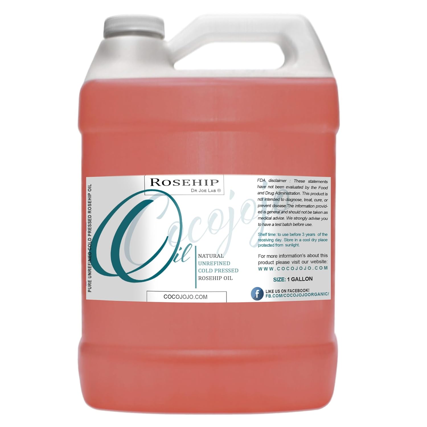 Dr Joe Lab Rosehip Oil - Bulk 128 oz 1 Gallon - Pure Unrefined Cold Pressed Natural Vegan Non GMO Virgin Seed Carrier Oil - Hair Skin Face Body Nails Cuticle Under Eye Mature Sensitive