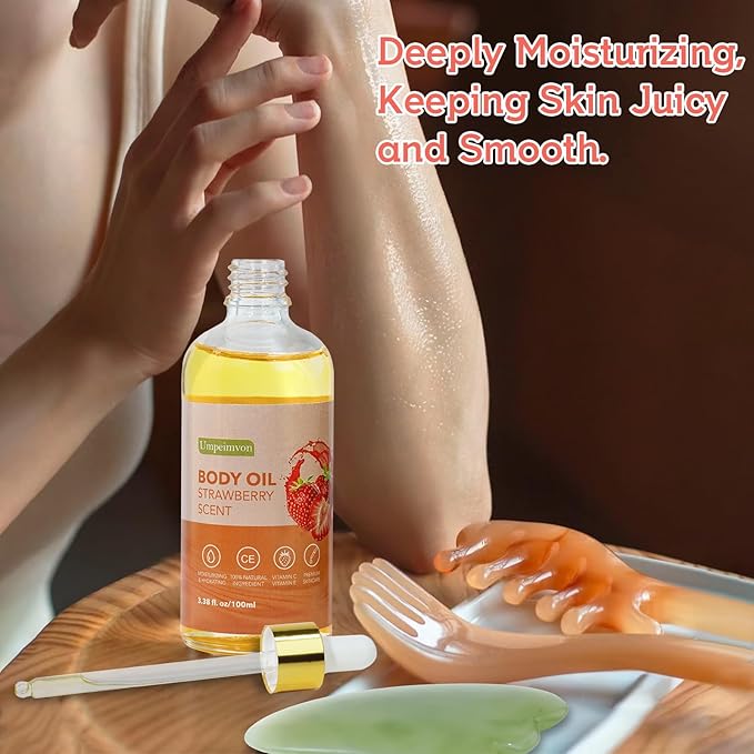 2 Pack 3.38 fl.oz Strawberry Body Oil after Shower, Vitamin C & E Gua Sha Body Oils Scented Body Oils for Women, Dry Body Oil Juice for Skin