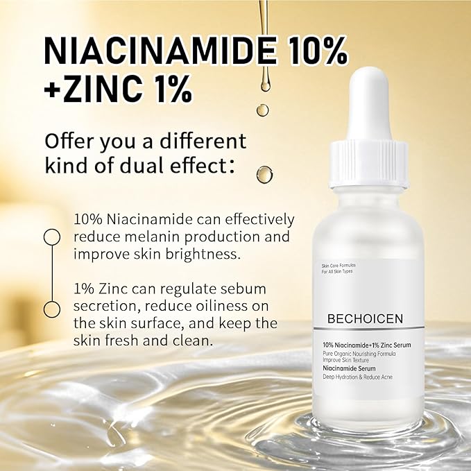 Niacinamide 10% + Zinc 1% Pore Minimizer Serum for Face, B3 Niacinamide and Hyaluronic Acid Face Serum for Women Anti Aging, Acne Control,Oil Balancing & Skin Barrier Repair,30ml