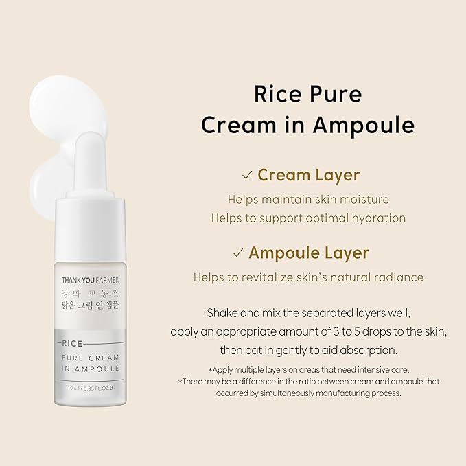 THANKYOU FARMER Rice Pure Skincare Set, Full Size Toner(7.03 fl oz) + Mini Size Ampoule(0.35 fl oz) Korean Skincare Set, Glass Skin Korean Skincare