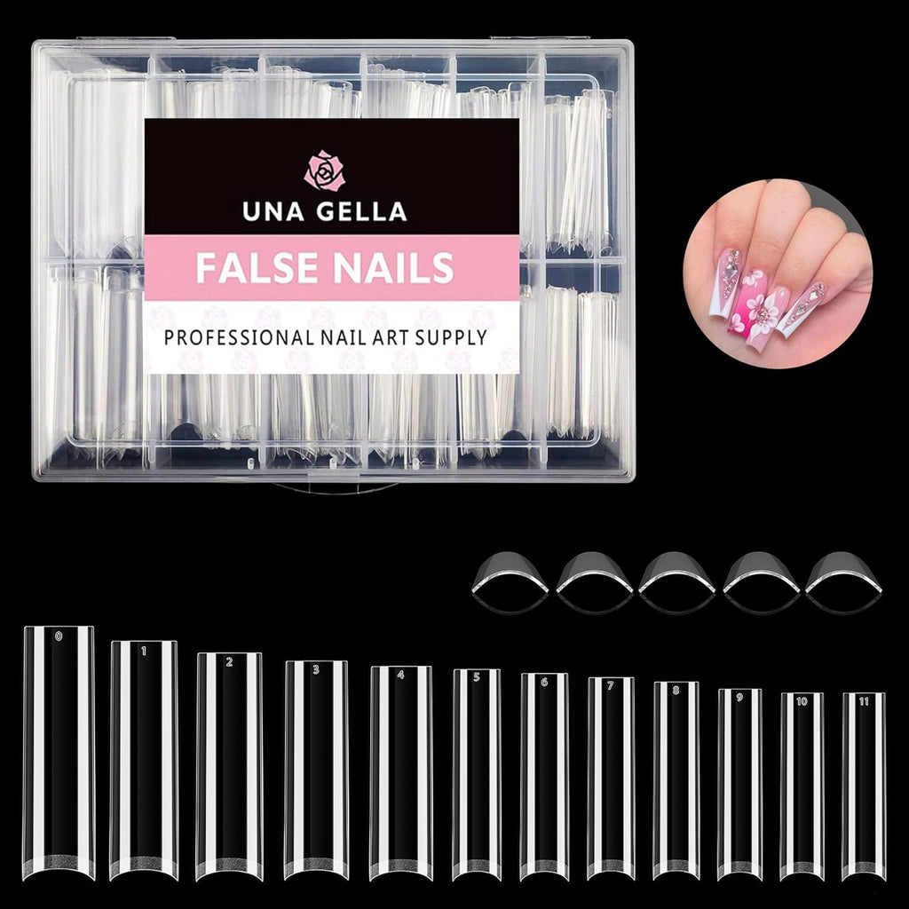 UNA GELLA Tapered Square Nail Tips XXL 216 PCS No C Curve Nail Tips Extra Long Straight Nails Half Fake No Trace for Acrylic Tips for Home DIY with Box