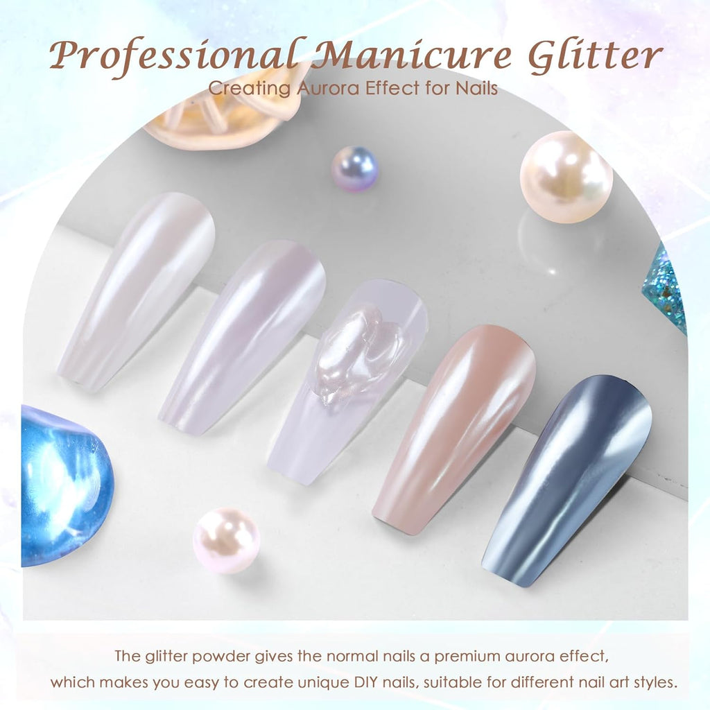 Laza White Chrome Nail Powder Glazed Donut Nails Metallic Effect Pigment Shimmer Pearlescent Mica Powder Iridescent Aurora Nail Glitter Fairy Dust Gel Nail Art Supplies Nail Techs – Pearl Chrome