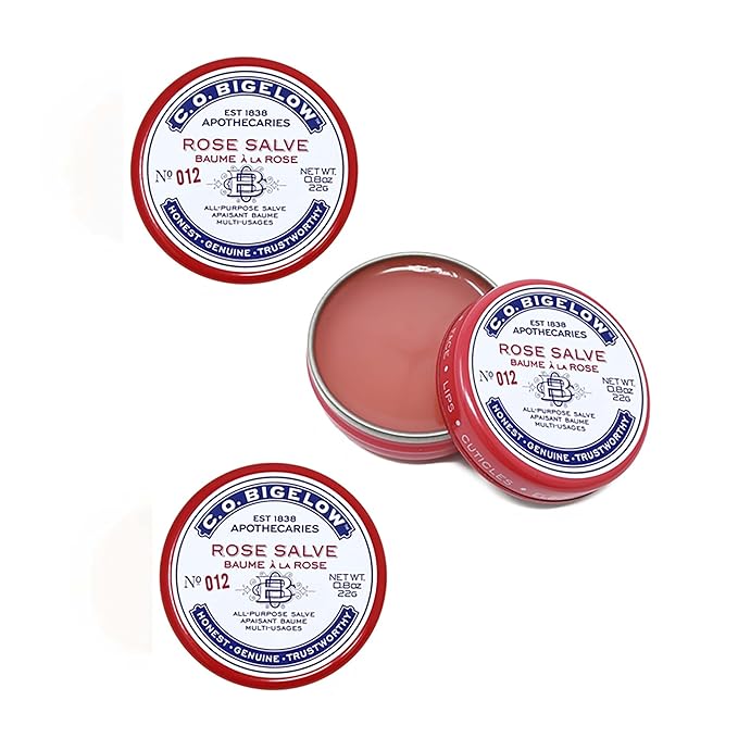 C.O. Bigelow All Purpose Salve Lip Balm Tins, Rose Salve Pack of 3 for Chapped Lips & Dry Skin - Moisturizing Lip, Cuticle 0.8 oz each