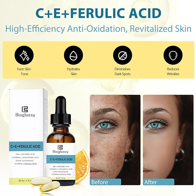 Vitamin CE Ferulic Acid Serum 20% Vitamin C Serum + Vitamin E & Hyaluronic Acid - Skin Moisturizer Face Dark Spot Corrector and Anti Aging 30ml / 1 fl.oz
