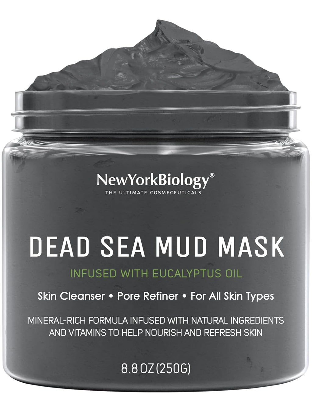 New York Biology Dead Sea Mud Mask for Face and Body | with Eucalyptus | Spa Quality Pore Refiner for Oily Skin | Natural Skincare for Women & Men | Tighten Skin for A Healthier Complexion | 8.8 oz