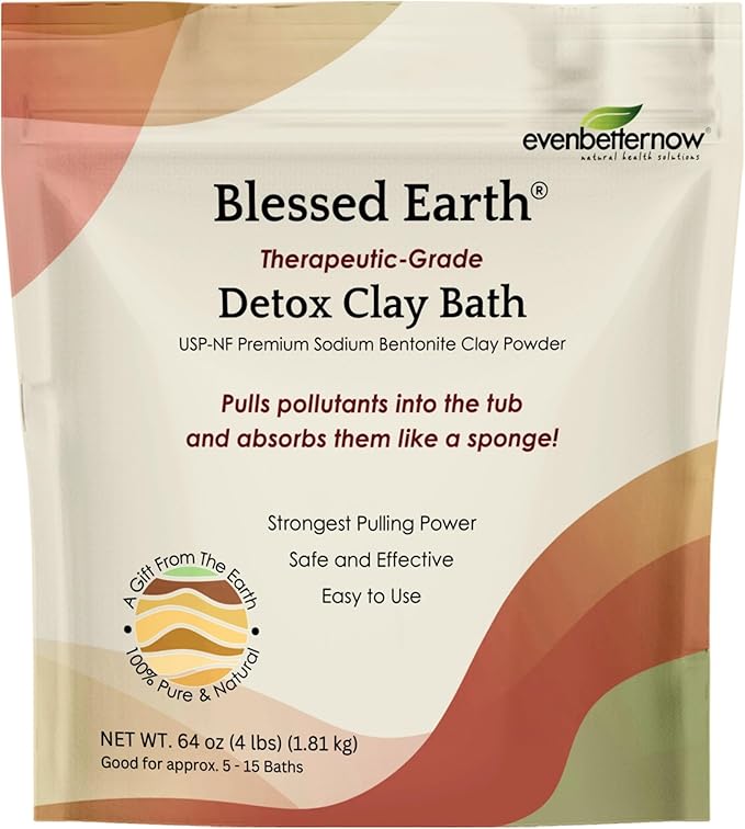 Blessed Earth® Detox Clay Bath, 100% Pure Sodium Bentonite Therapeutic Grade - Removes Toxins, Impurities and Contaminants, by Evenbetternow LLC, 4 lbs (64 oz)