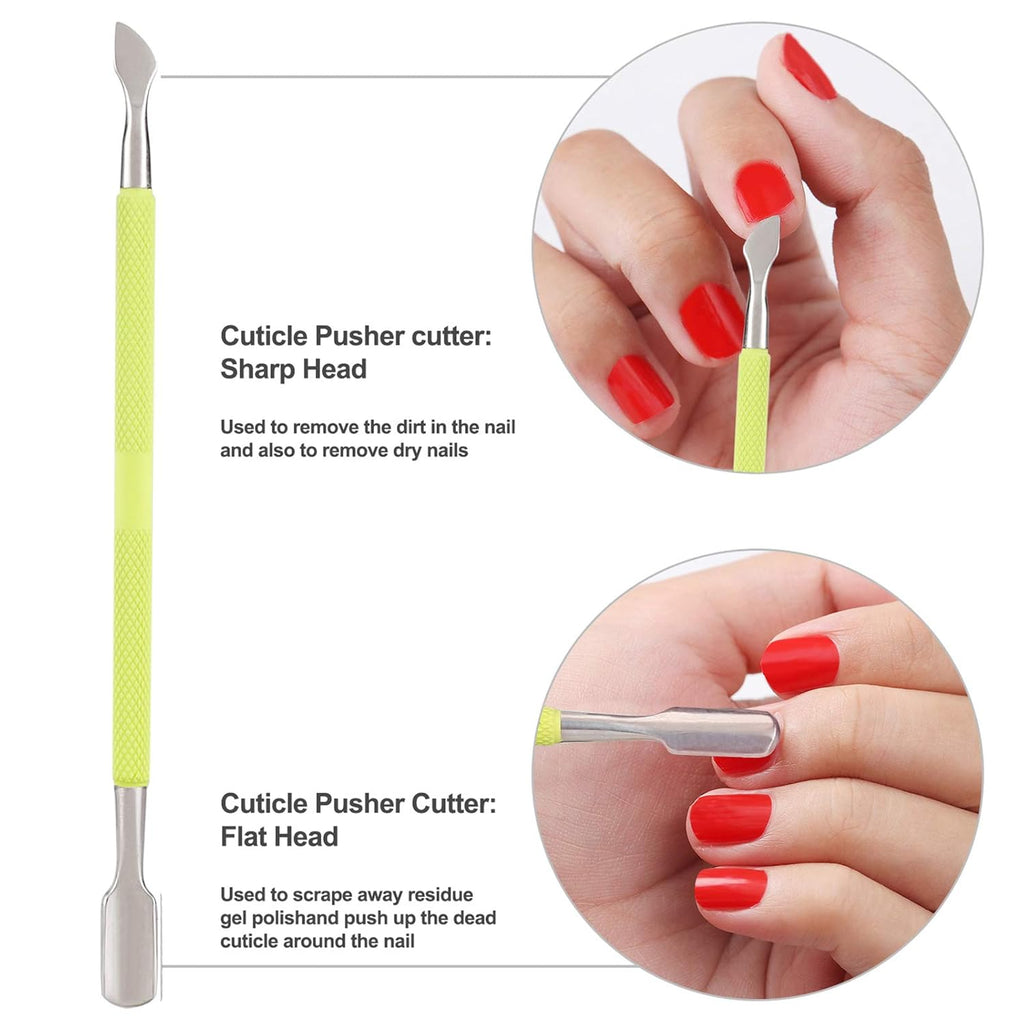 YINYIN Professional Cuticle Trimmer with Pusher and Cutter - Stainless Steel Cuticle Clippers for Fingernails and Toenails (Green)