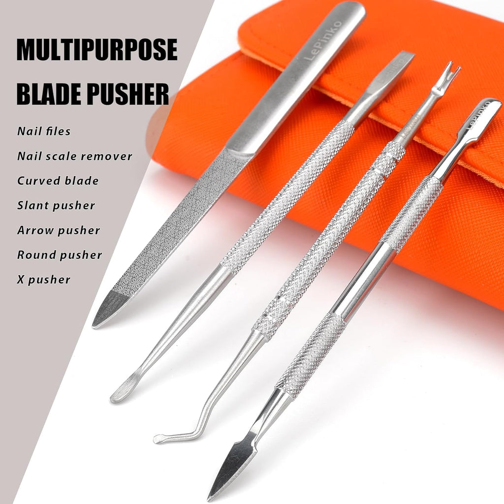 Nail Clippers Set for Thick Toenails and Fingernails, Heavy Duty Podiatrist Clippers for Ingrown Nails, Manicure Sets with Travel Leather Case, Gifts for Stocking Stuffers Men Women, 6PCS Orange