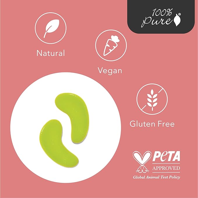 100% PURE Bright Eyes Masks Under Eye Skincare Wrinkle Smoothing Replenishment Diminish Dark Circles, Puffiness - Hydrating & Moisturizing Patches For Tired Eyes & Morning Bags - Vegan - 1 Pack