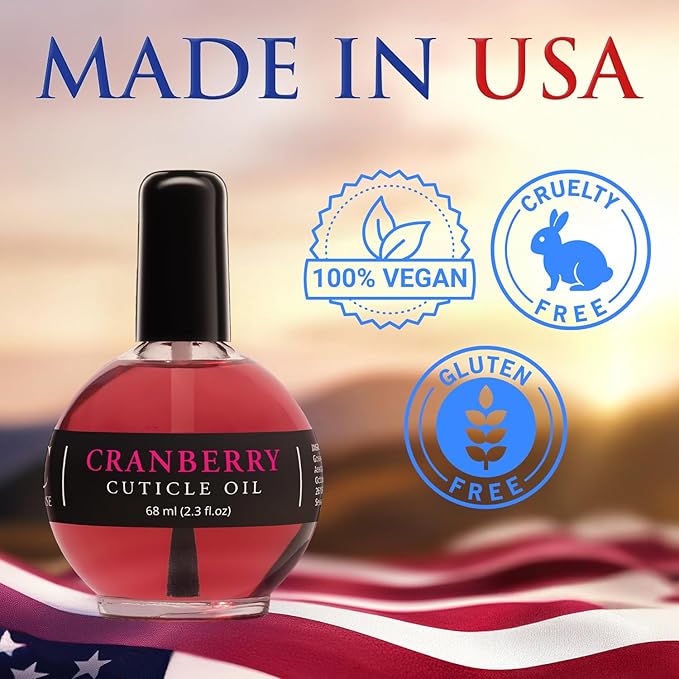 Moisturizing Cuticle & Nail Care Oil 2.3 Fl Oz - Cranberry Scented – Infused with Jojoba Oil, Aloe, Vitamin E – Nail & Cuticle Hydration, Repair, Moisturizer, Strengthener, Growth