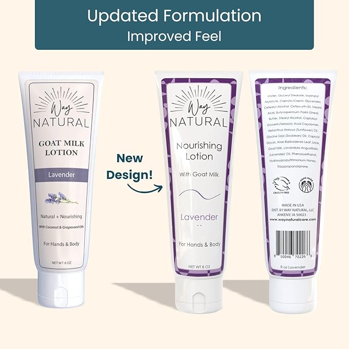 Goat Milk Lotion, Lavender (8oz) - Natural Hand & Body Lotion - Dry Skin Relief, USA Made - Goat Milk Hand Cream for Women & Men - w/Shea Butter & Aloe