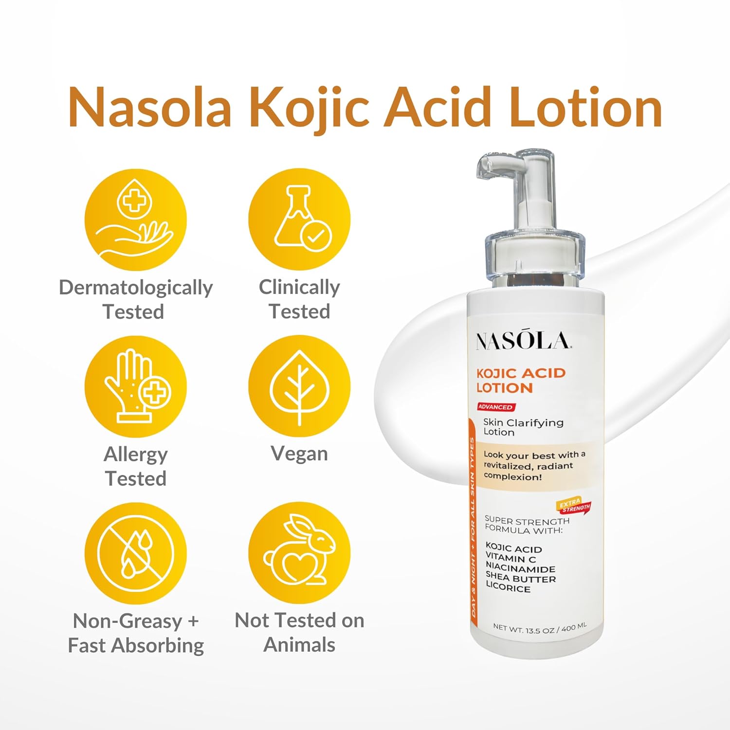 Kojic Acid Lotion Natural Skin Clarifying for Face & Body with Vitamin C, Niacinamide, Shea Butter, Licorice & Green Tea for Complexion Revitalization, Women & Men
