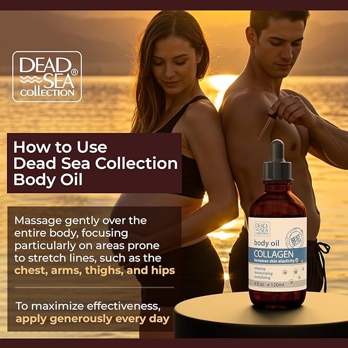 Dead Sea Collection Belly Oil for Pregnant Women - Moisturizing Body Oil with Collagen & Vitamin E - Strengthens Skin and Enhances Elasticity (4 Fl. Oz)