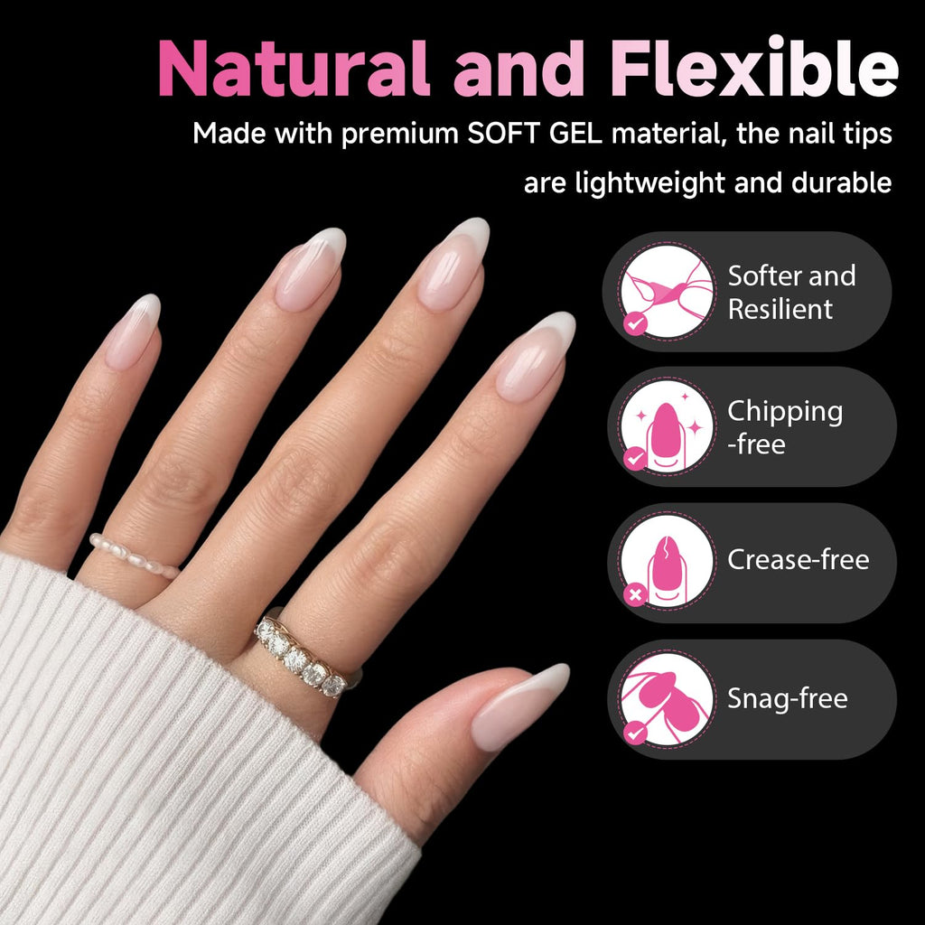 UNA GELLA 504Pcs Medium Pointed Almond Nail Tips, Pre-shape Almond Gel Nail Tips Half Matte Full Cover Acrylic Clear Press on Fake Nails Tips for Nail Extension Nail Art DIY Salon 12 Sizes