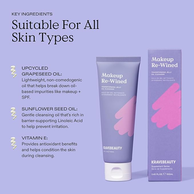 KraveBeauty Makeup Re-Wined Duo, Transforming Jelly Oil Cleanser Duo, Removes Makeup & Impurities, Suitable For All Skin Types, Vegan & Cruelty Free, 3.38 fl oz x2