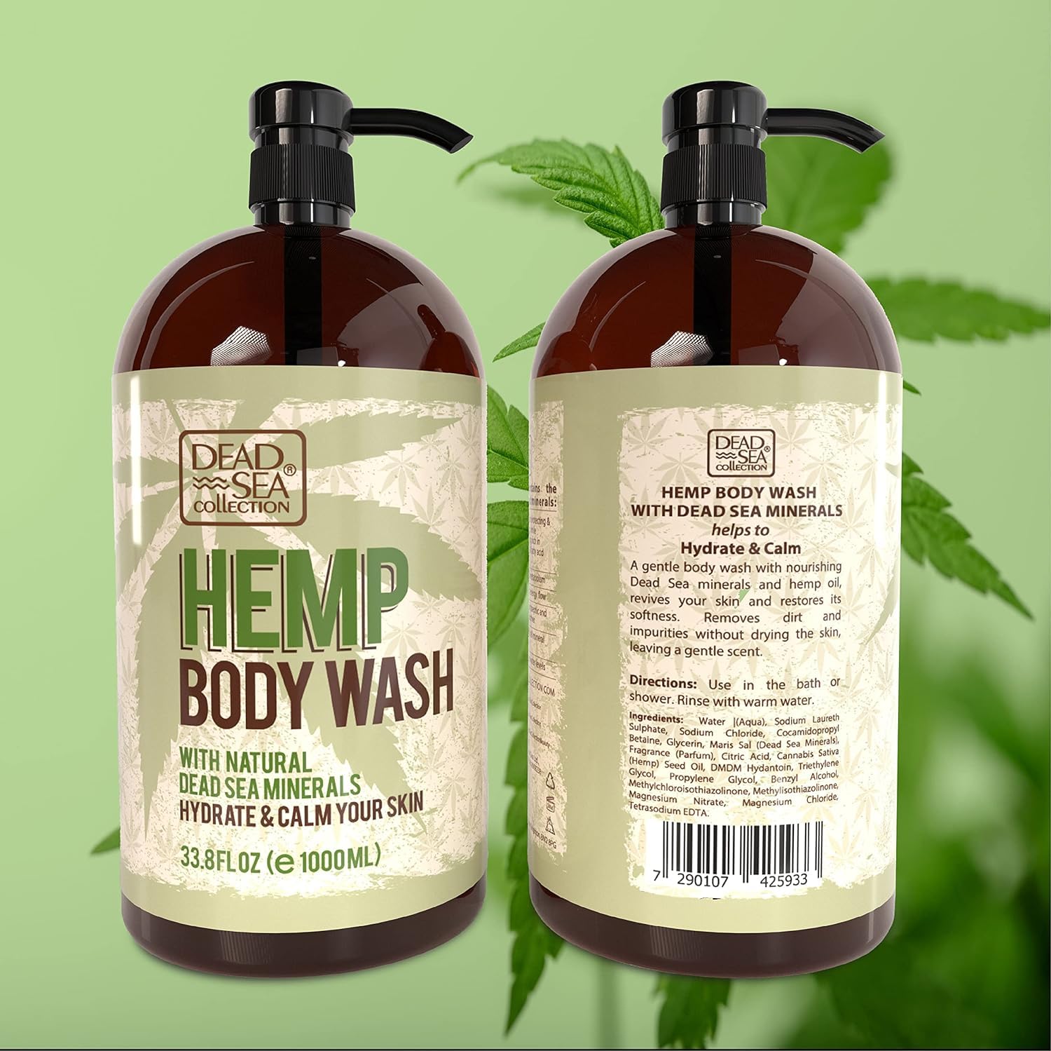 Dead Sea Collection Hemp Body Wash for Women and Men – Hemp Oil Infused with Dead Sea Minerals – Moisturizing Shower Gel for Dry & Sensitive Skin – 33.8 fl oz