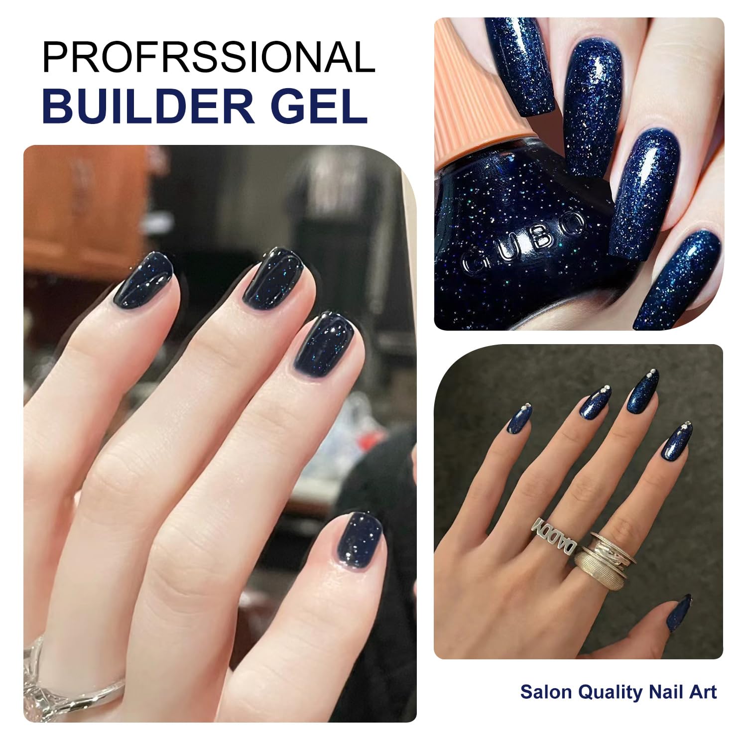 Major Dijit Quick Dry Nail Polish 12ml/0.41fl oz Glitter Midnight Blue Regular Nail Lacquer Fast Drying & Long Lasting Nail Polish Nail Art Effect for Nail Salon