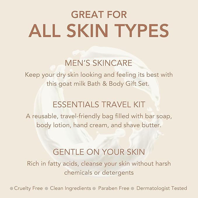 Dionis Goat Milk Skincare 4 Piece Goat Milk Travel Set for Men - Hydrating Bar Soap, Shave Butter, Hand & Body Cream - Cedarwood & Sea Salt Scent, On-the-Go Grooming Essentials In Carrying Case