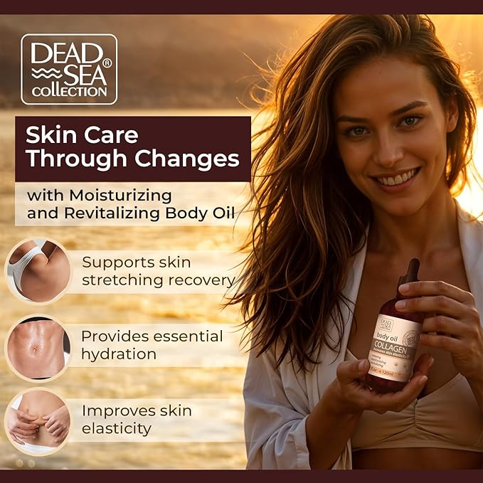 Dead Sea Collection Belly Oil for Pregnant Women - Moisturizing Body Oil with Collagen & Vitamin E - Strengthens Skin and Enhances Elasticity - Pack of 2 (4 Fl. Oz Each)