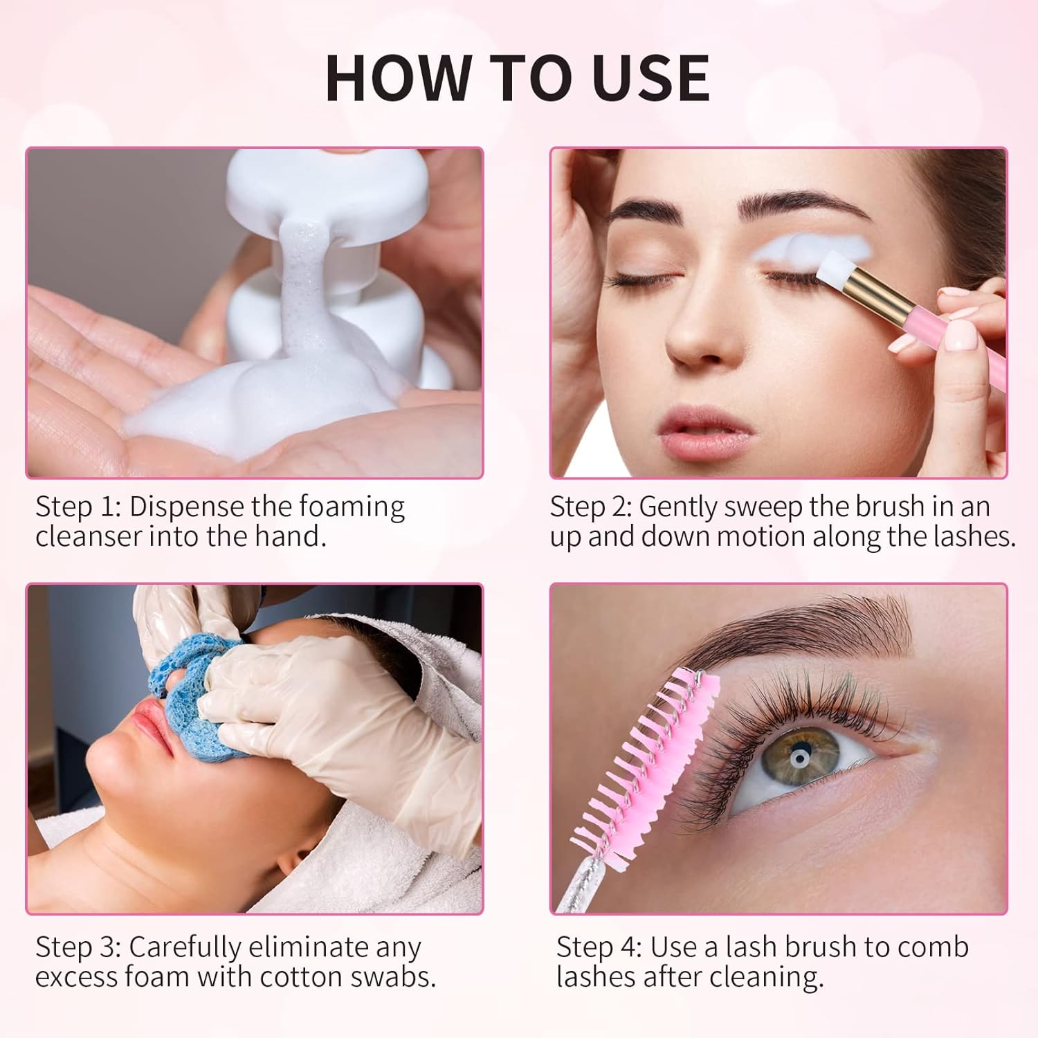 50 Pcs Lash Shampoo Bottle Brushes Set (Pink)