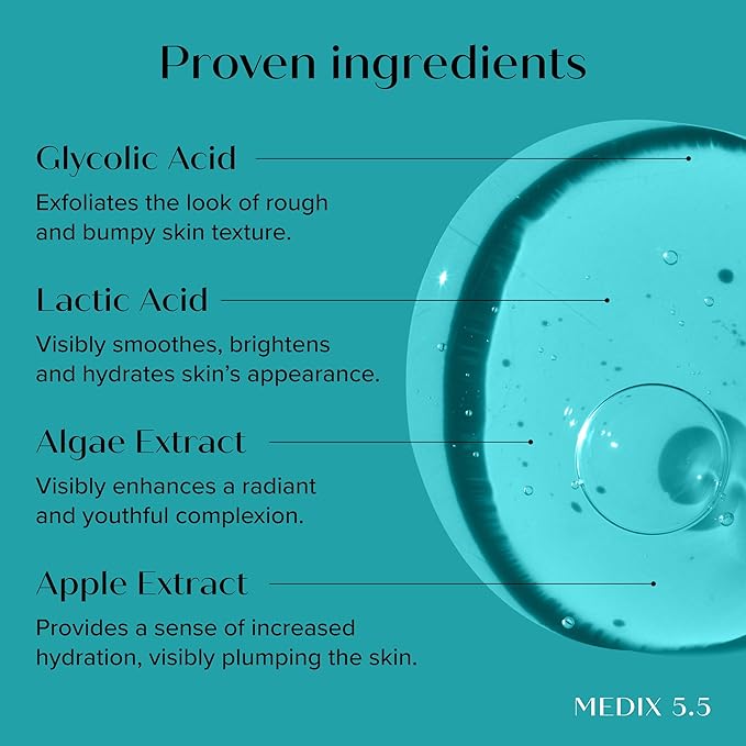 MEDIX 10% Glycolic Acid + Lactic Acid Leave-On Exfoliating Body Gel | AHA Exfoliant Body & Face Serum Refines + Softens Dry Dead Skin, Bumpy Skin, Uneven Skin Tone, KP Bumps, & Wrinkles, 1.7oz, 2PC