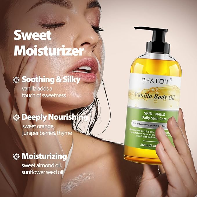 Sandalwood Body Oil & Ylang Ylang Body Oil & Vanilla Body Oil 260ML Large Bottle Body Oil for Moisturizing Skin