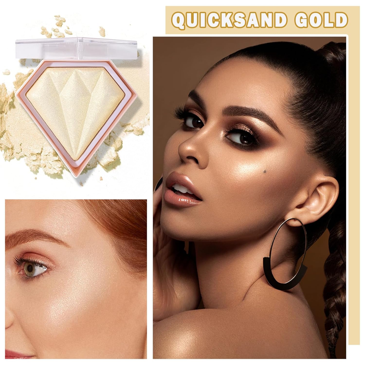 Face Glitter Highlighter Makeup Palette Shimmer Contour Powder Waterproof Long-Lasting,Brightens Face Complexion Contour Illuminator Highlighters Blush Powder Makeup Palette-02Quicksand Gold