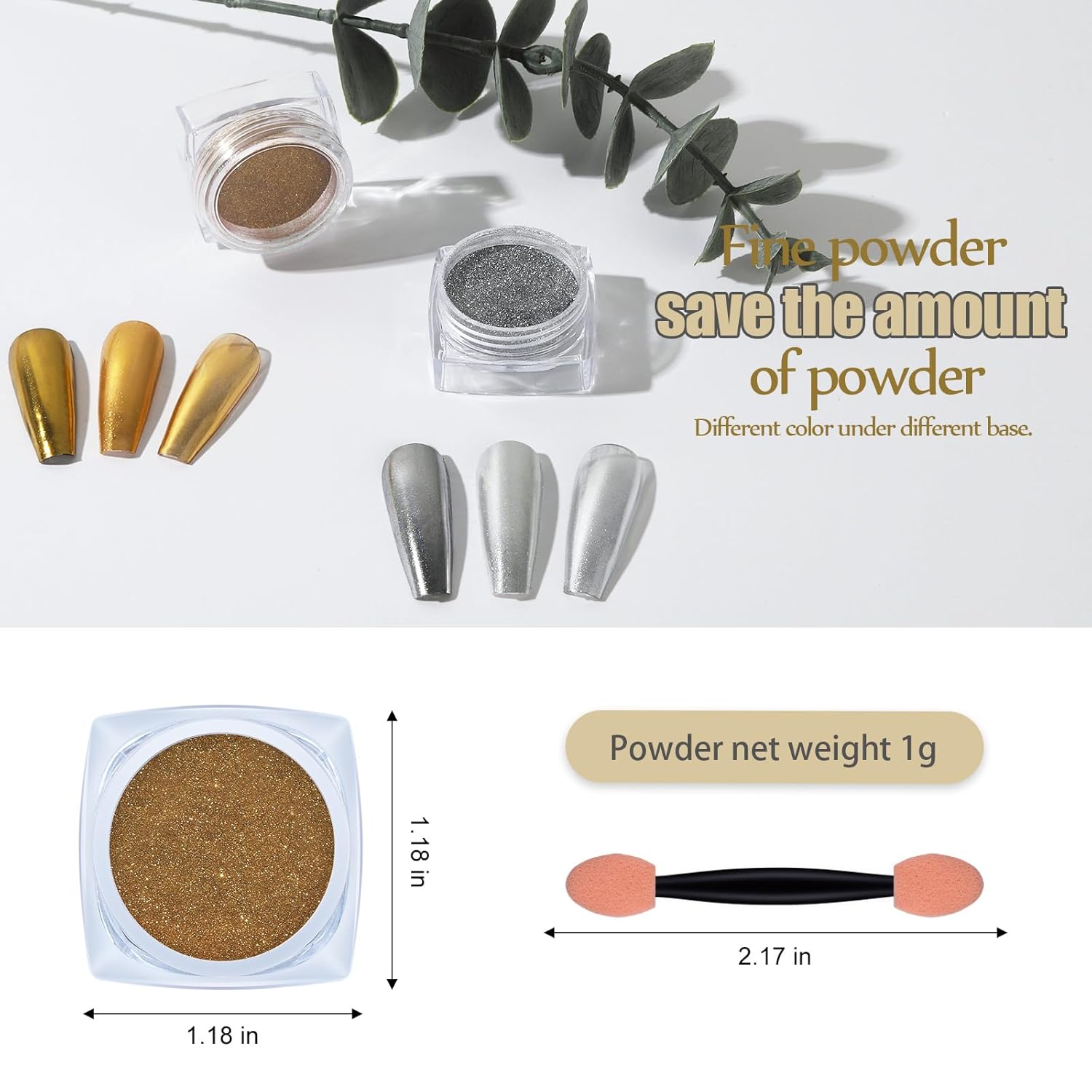 Artdone 2 Jars Chrome Nail Pearl Powder Silver and Gold, Iridescent Aurora Powder Metallic Mirror Effect Pigment Pearlescent Mermaid Pearl Dust Kit, Decoration Acrylic Resin Craft